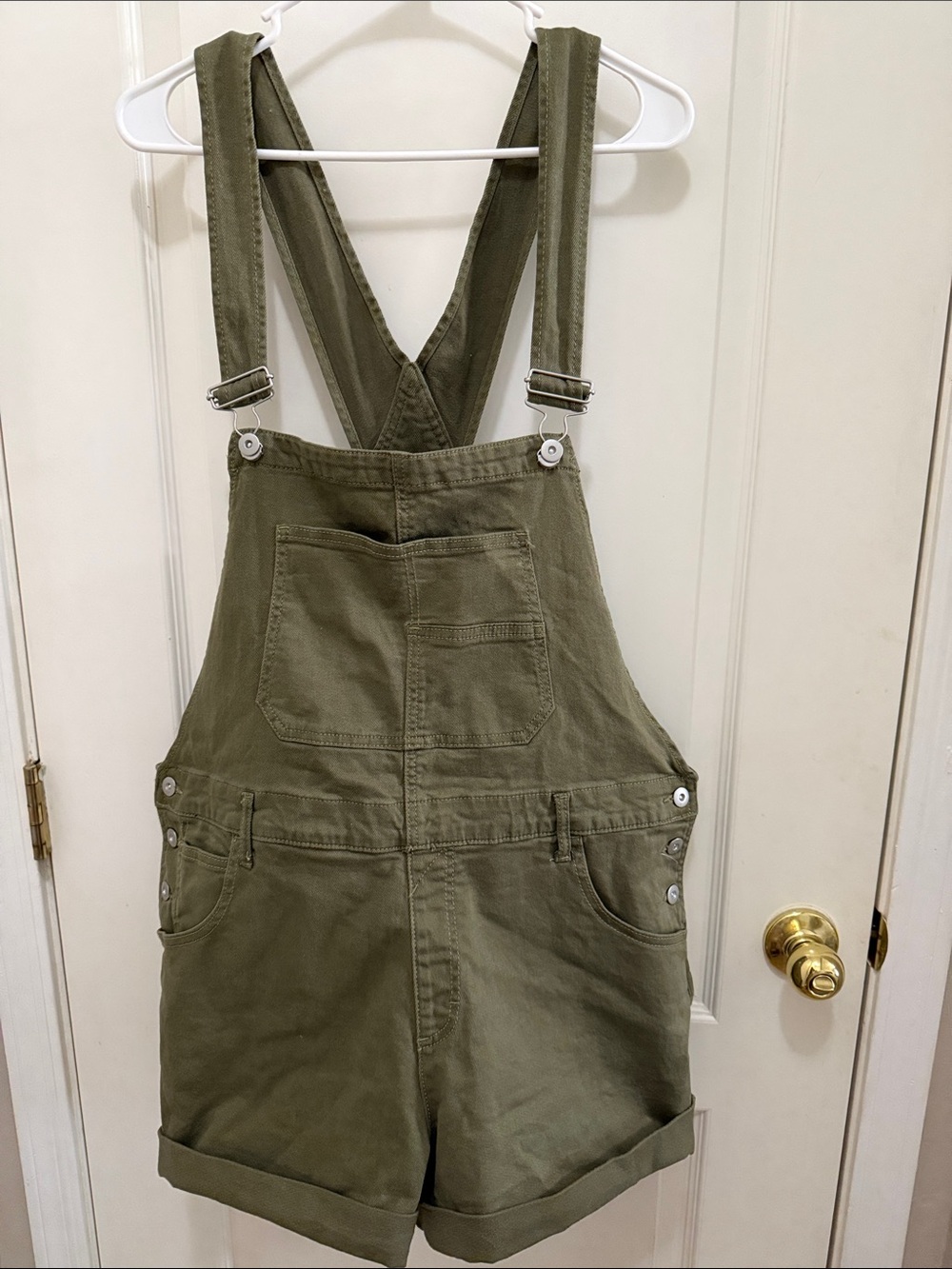 Women’s 19 Olive Casual Overall Romper Adjustable Straps Pockets Summer